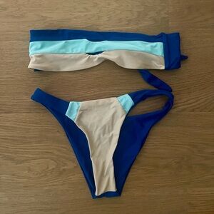 Blue and Beige Bikini Set